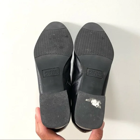 Vintage Boston Accent Granny Black Genuine Leather Lace-Up Heeled Ankle Boots - Picture 7 of 9